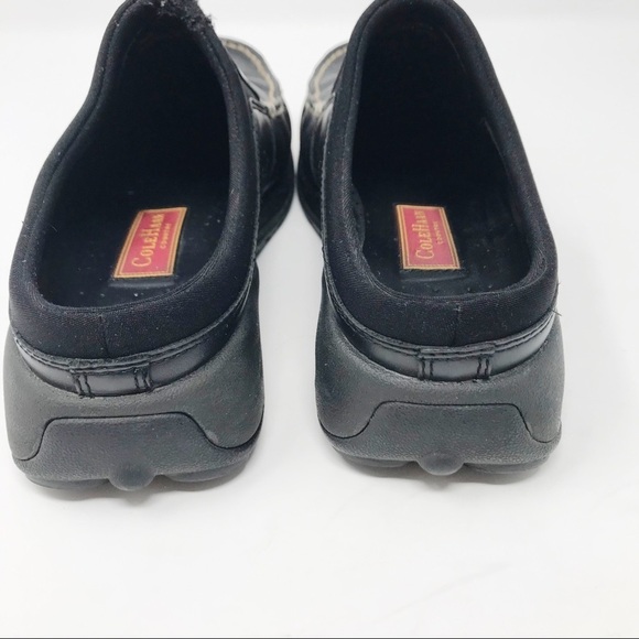 Y2K Cole Haan Nike Air Leather Double Stitch Slip On Block Heel Mules Black 8 B - Picture 4 of 12